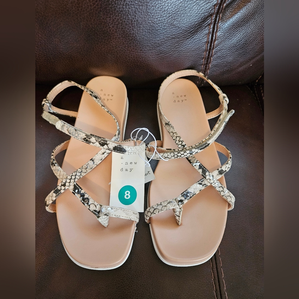 NWT A New Day Women's Snakeskin Sandals - Black and Cream Size 8